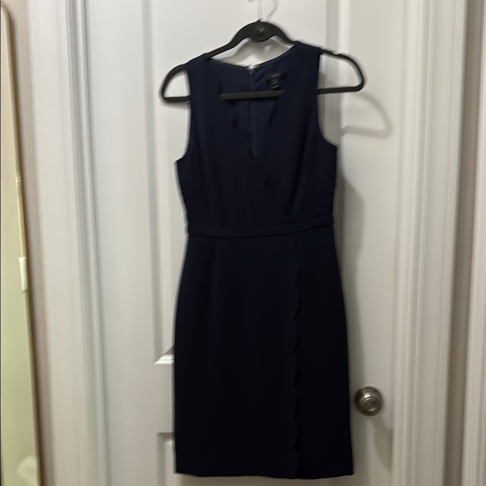 J. Crew Navy Sleeveless Sheath Dress with Scallop Detail